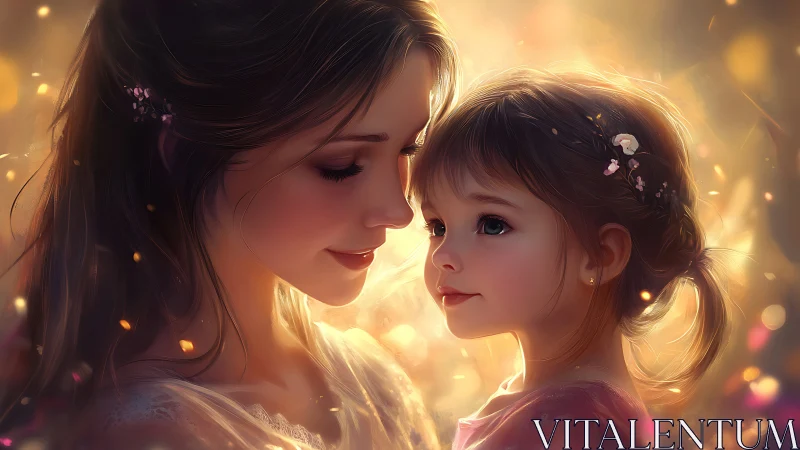 Golden Whispers: Mother and Child in Luminous Embrace