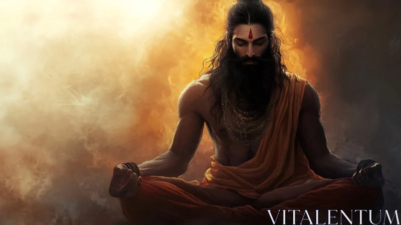 Sunlit sage in molten haze, breathing thunder-quiet grace.