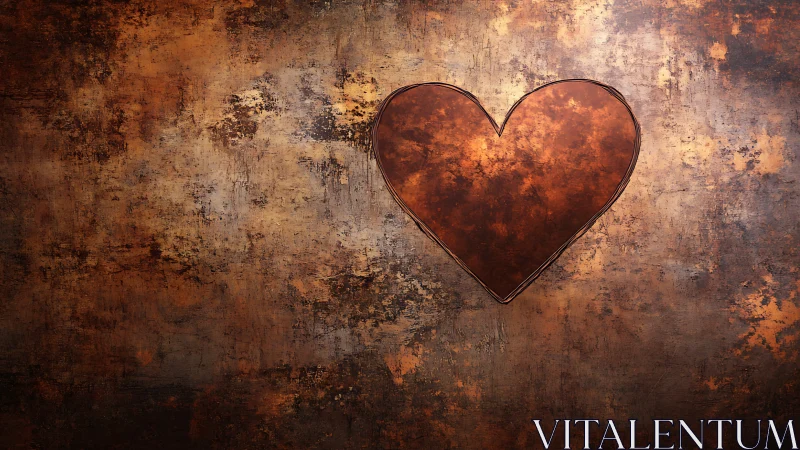Metallic heart shape on textured rust and weathered background