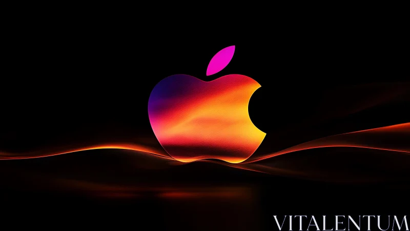 Gradient-illuminated apple silhouette with neon wave refractions