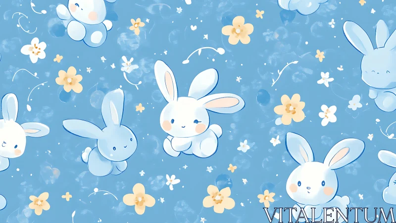 Cute blue rabbits form seamless pastel spring pattern