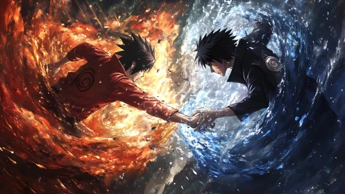 Fiery and watery warriors collide in a swirling, vivid clash