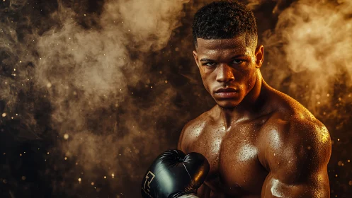 Strong Boxer in Golden Light Ready for Battle.