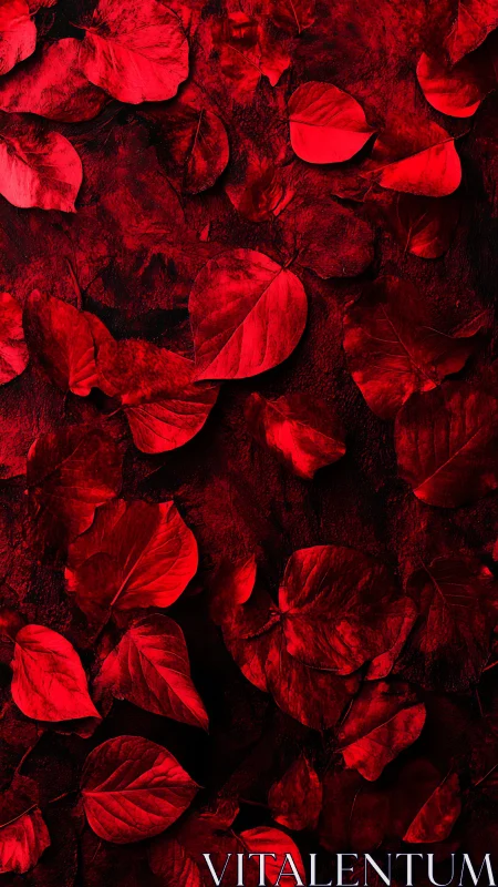 Crimson leaves scattered on textured dark background.