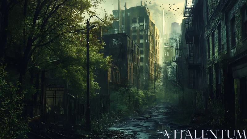 Emerald Ruin Avenue where forgotten towers breathe mossy light.