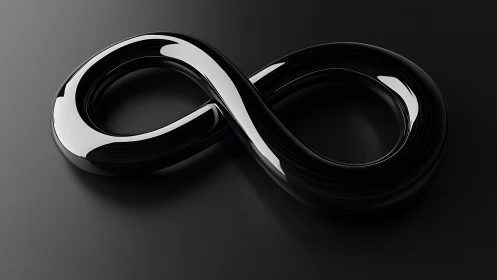 Glossy black infinity loop rendered in high-contrast 3D