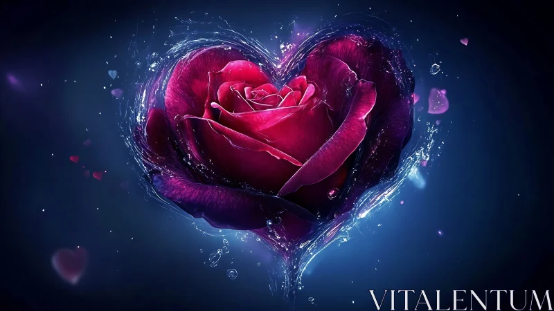 Neon Rose Heart with Water Splash.