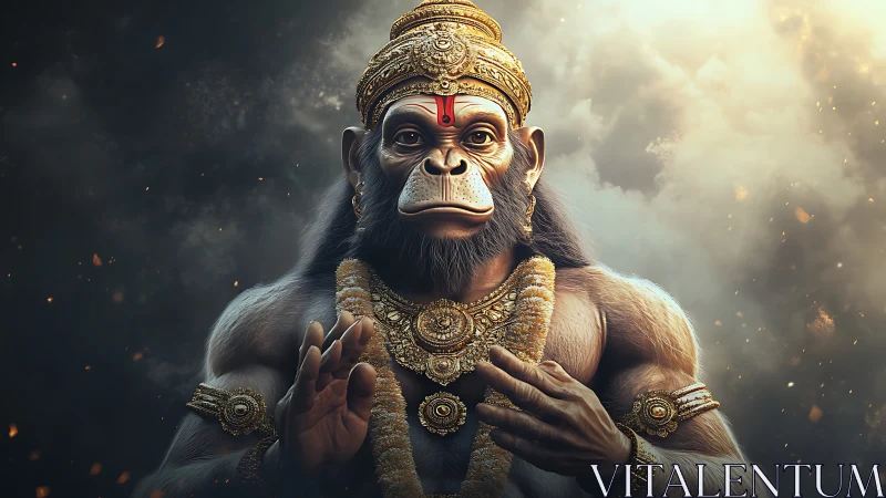 Majestic warrior monkey god radiates calm strength and light