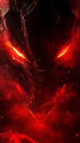 Hellish demonic face emerging from red inferno glow.