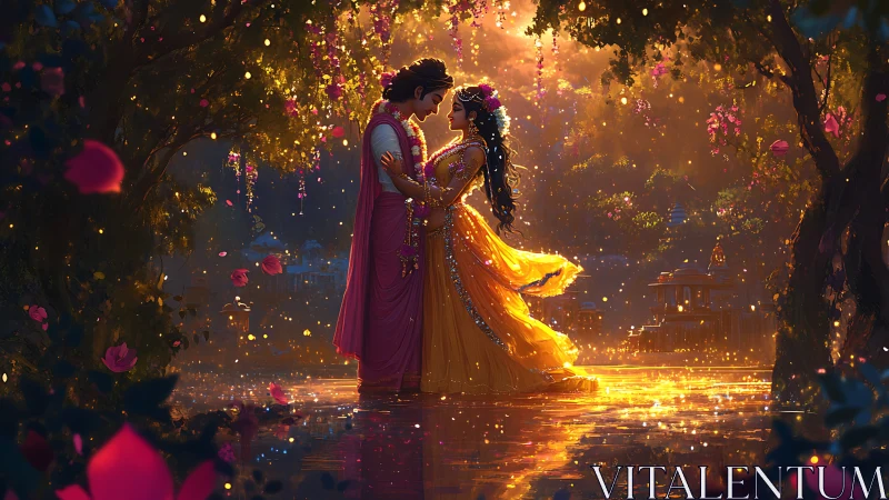 Glowing Fantasy Romance Scene with Ethereal Lighting.
