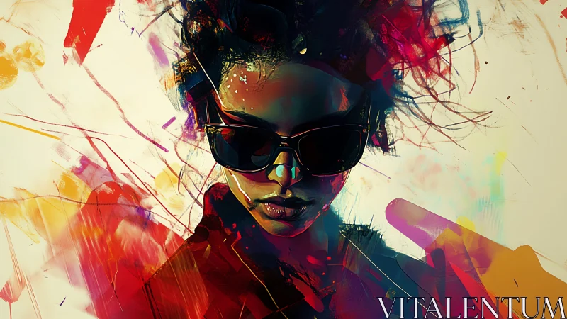 Digital portrait shows figure with sunglasses amid color streaks