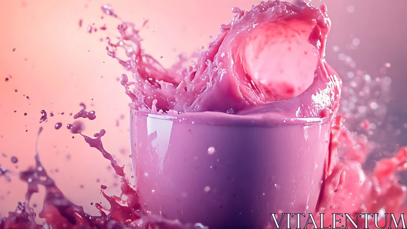 Riotous pink smoothie splash crowned in liquid confetti storm.