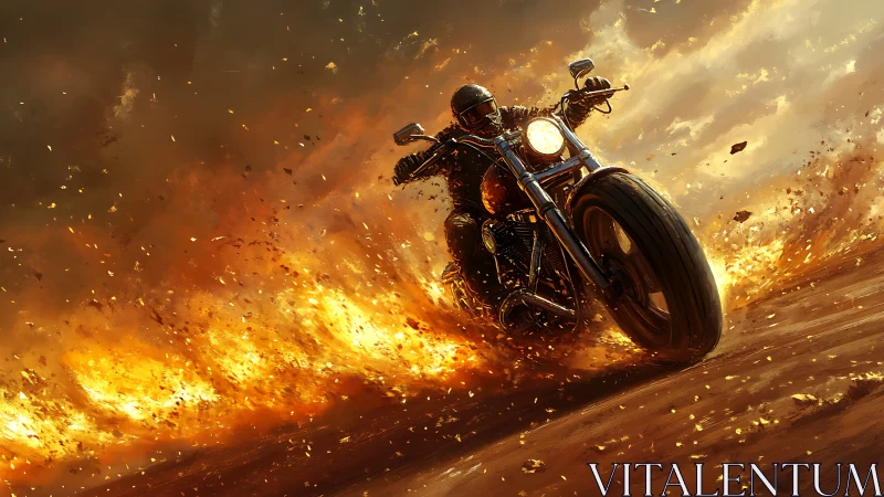 Motorcycle rider powers through blazing inferno trail