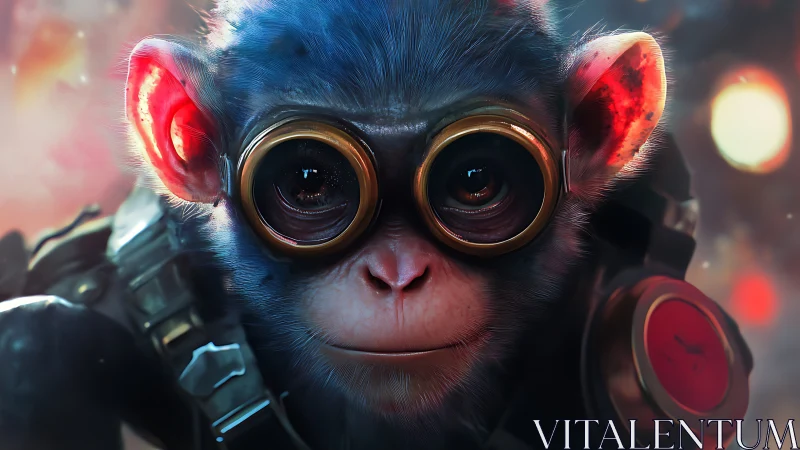 Blue-furred monkey in goggles wearing tactical gear close-up.