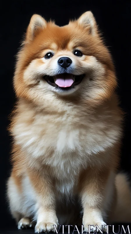Studio portrait of fluffy small dog against deep black background