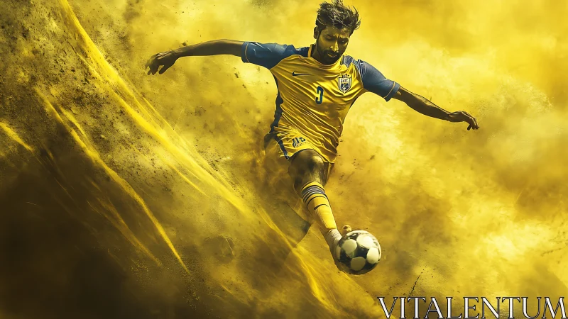 Golden storm erupts as dynamic footballer slices through dust