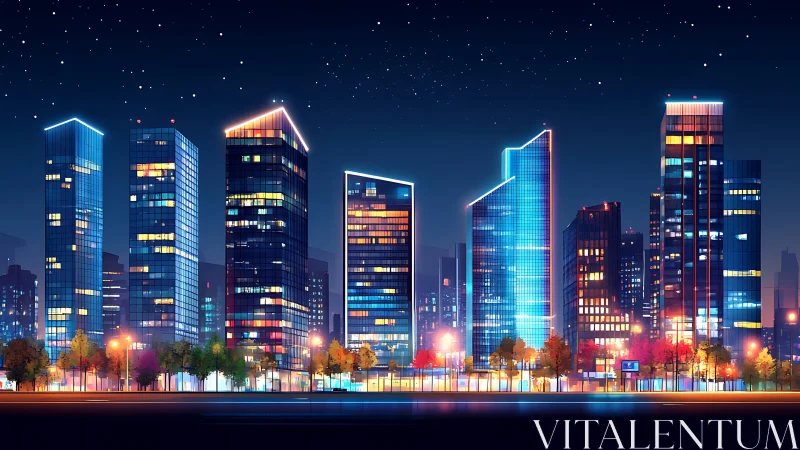 Neon city skyline glows softly under a clear, starry night