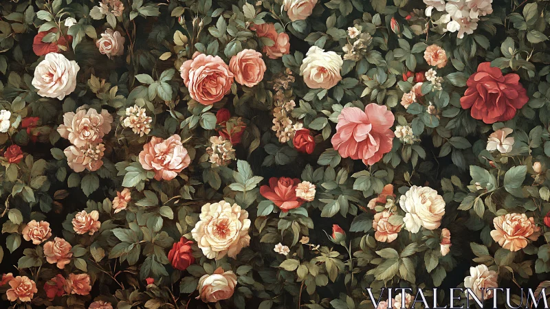 Garden's Secret Garden: Blooming Roses in Emerald Depths.