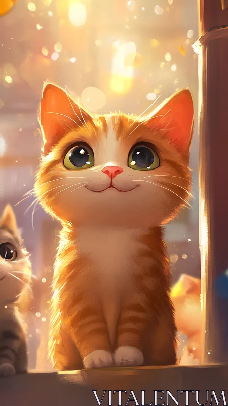 Warm Luminescence: Adorable Orange Tabby Cat in Soft Light.