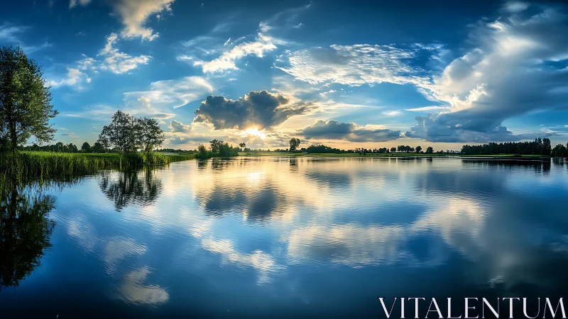 Sky-mirrored lakescape catching clouds in drifting silence.