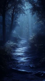 Luminous Forest Stream at Twilight.