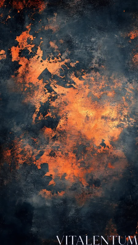 Molten orange textures erupt across dark stormy canvas.