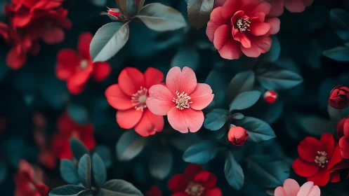 Coral Blossoms Dance Through Emerald Shadows and Moody Blue Depths