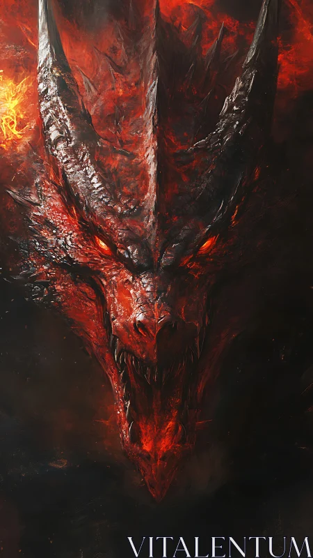 Inferno crowned dragon lord glaring from molten shadows.