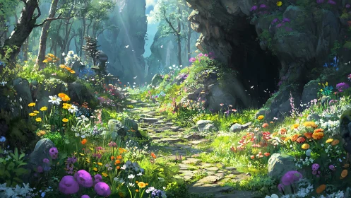 Luminous Forest Cavern: Layered Botanical Composition with Chiaroscuro.