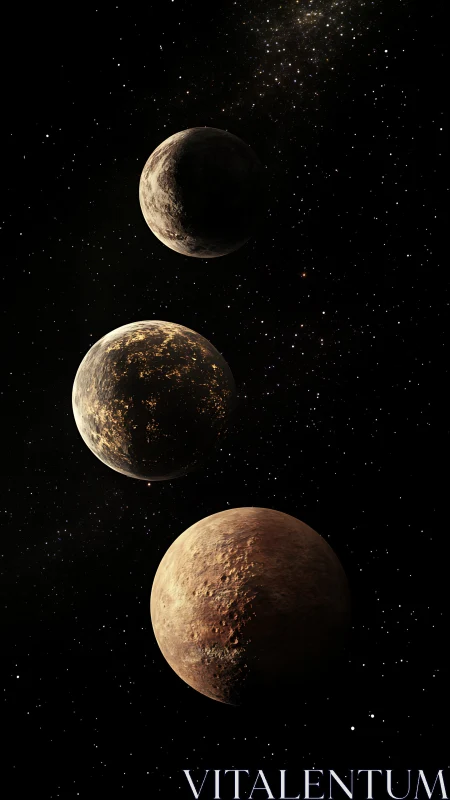 Tri-planetary alignment in star-dense deep space field.