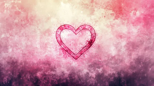 Pink Neon Heart Glowing Against Watercolor Cloud Backdrop