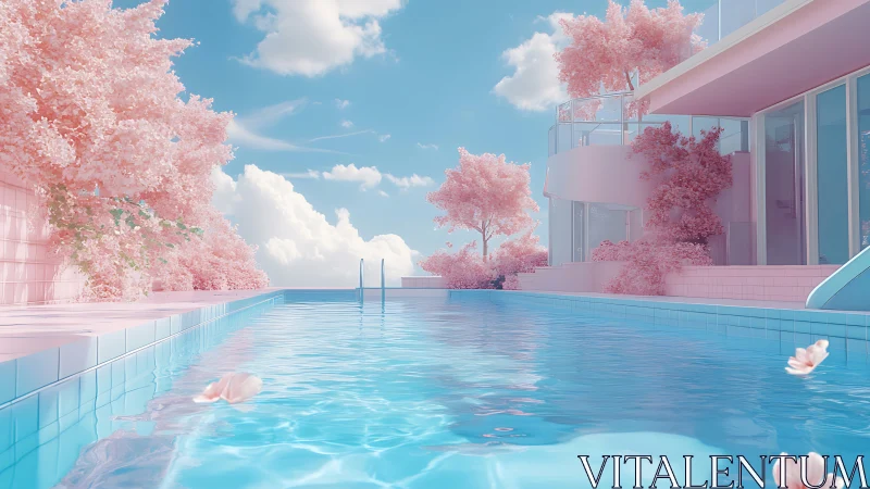 Cotton candy villa pool drifting under sherbet skies.