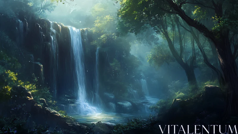 Luminous Waterfall Cathedral: Where Mist Dances with Cascading Light.