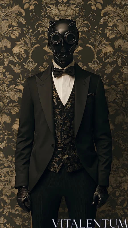 Cyberpunk formal portrait in ornate botanical setting.