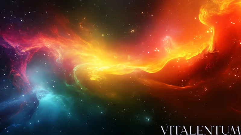 Multicolored gaseous nebula structure across star field.