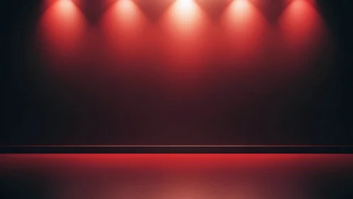 Red minimalist stage under cinematic spotlights, glowing softly.