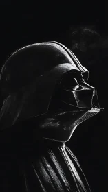 High-contrast side profile of glossy black sci-fi helmet armor