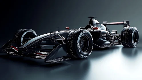 High-gloss black single-seater race car with advanced aero bodywork