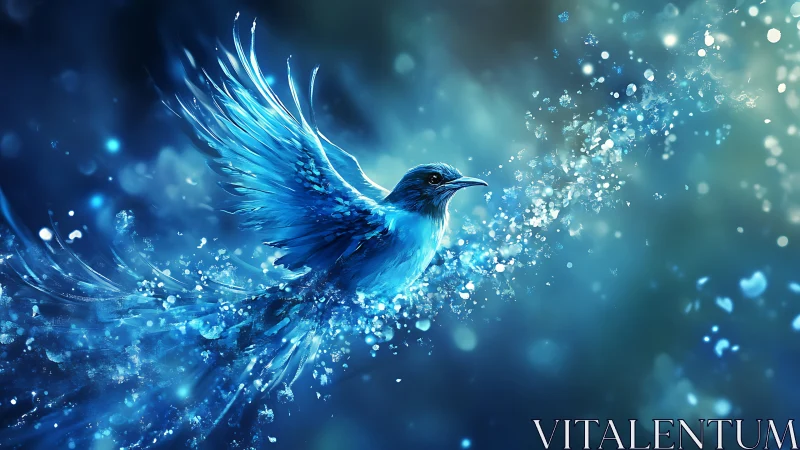 Blue cosmic bird erupts through crystal light shards.