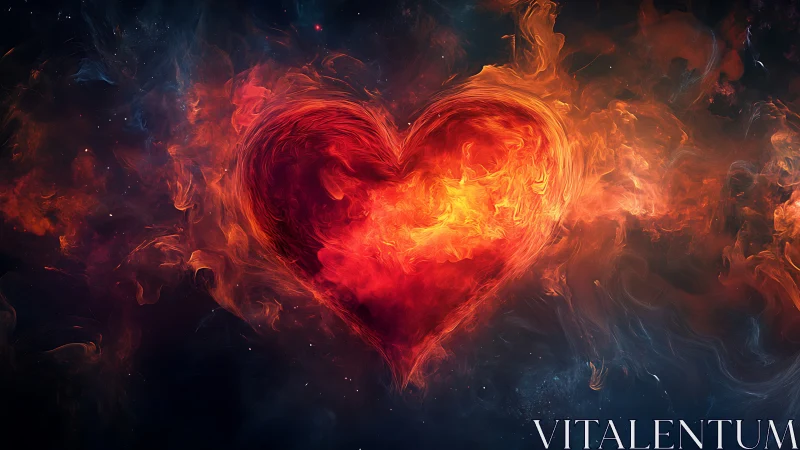 Blazing Heart Engulfed in Cosmic Flames and Nebula