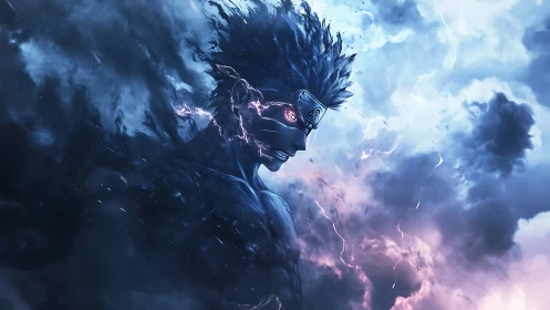 Stormforged shinobi emerges from rift of crackling thunder.