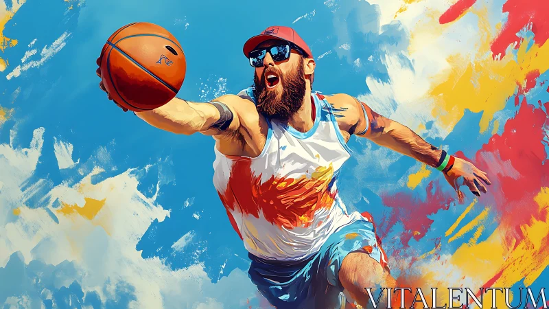 Streetball comet streaks through a sky of flying paint