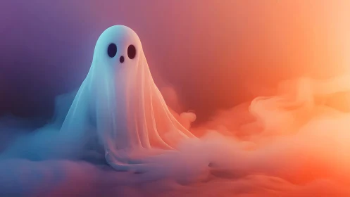 Gentle pastel ghost resting in a dreamy glowing mist.