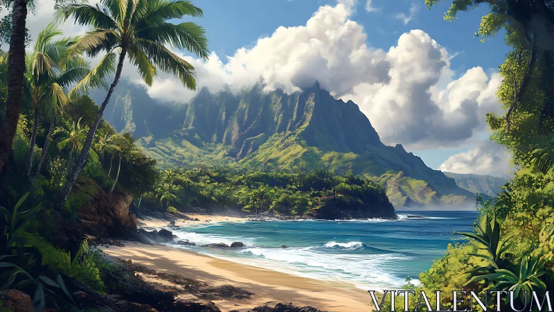 Coastal Valley with Fluted Cliffs and Sandy Beach Formation.