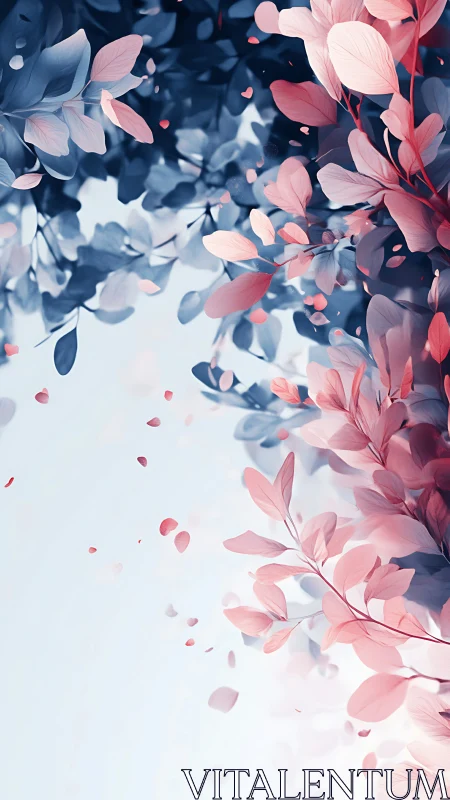 Dual-tone foliage cascade with pastel bokeh leaves.