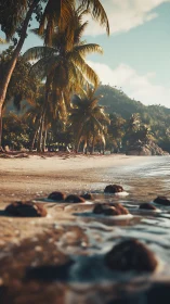 Tropical Coastal Ecosystem: Palm-Lined Beach Confluence.