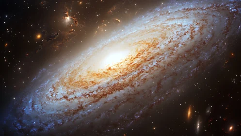 Spiral galaxy core glows amid dense starfield and dust lanes