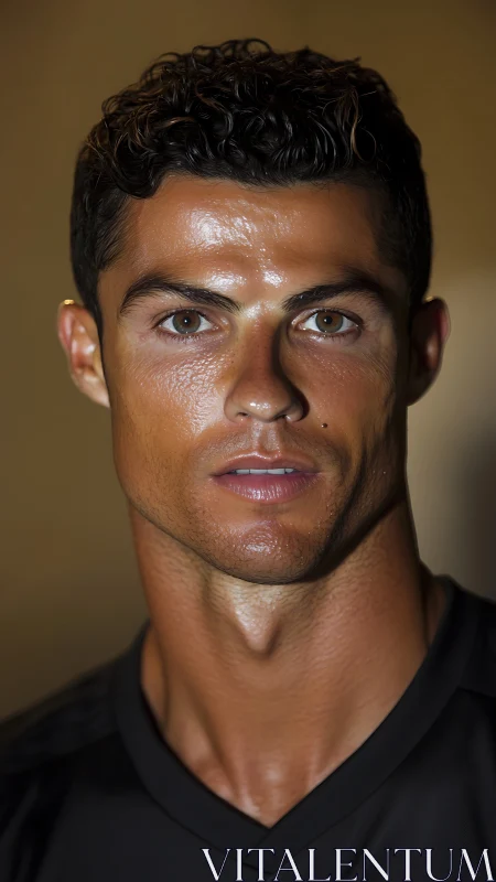 High-contrast studio portrait of athletic male with glossy skin