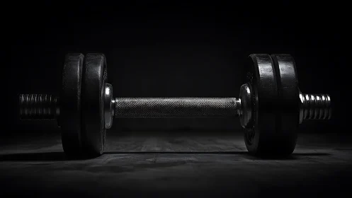 Low key macro study of knurled steel dumbbell symmetry.