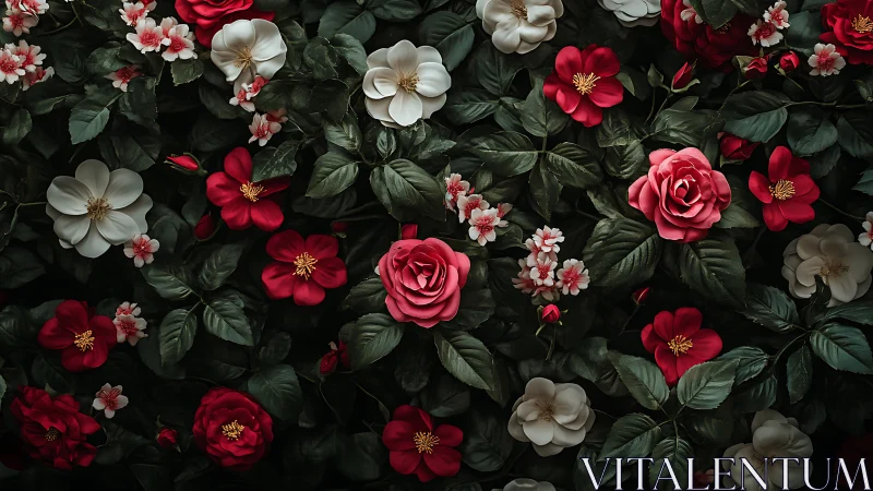 Polychromatic Flora Arrangement: Layered Botanical Composition with Chromatic Stratification.